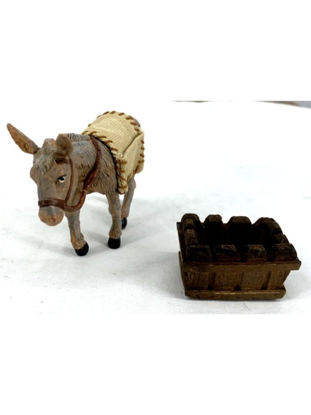 Fontanini Mary's Donkey with Cloth Saddle Blanket and Trough Lot of 2 4.5" Vtg